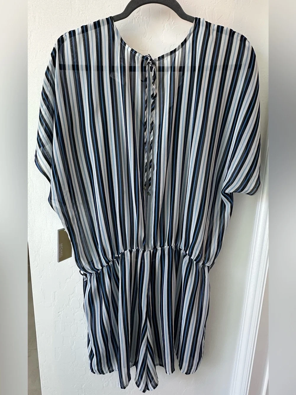 Swim Cover-up Romper L Womens Blue Striped Resort CoastalVacation (without belt)